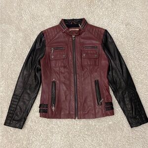 Michael Kors Red and Black Leather Jacket Motorcycle Style
